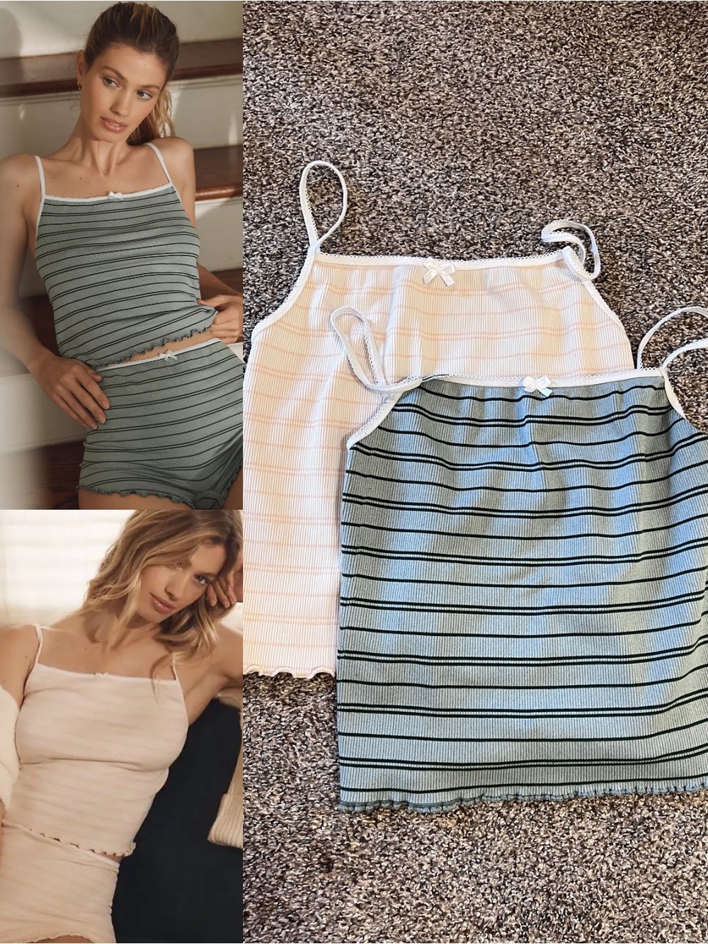 TWO By Anthropologie Seamless Cami Striped Tanks XS Blue Pink